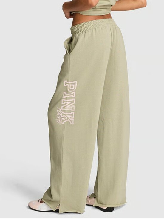 PINK Victoria's Secret Pants - PINK Victoria's Secret Ivy Fleece Slate Green Wide Leg Sweatpants - NWT